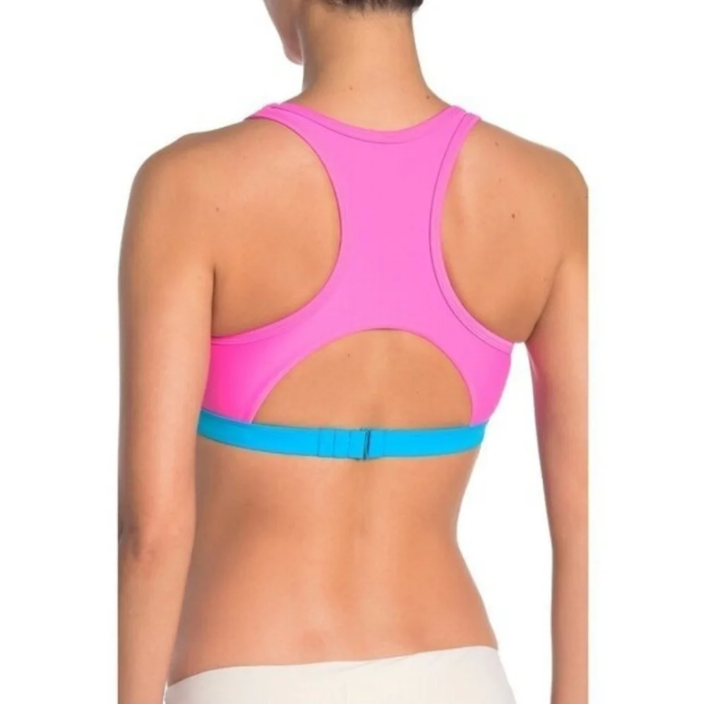 NWOT Adidas Womens Blue and Pink Sports Bra Bikini Top Neon Pink/Turq Size L